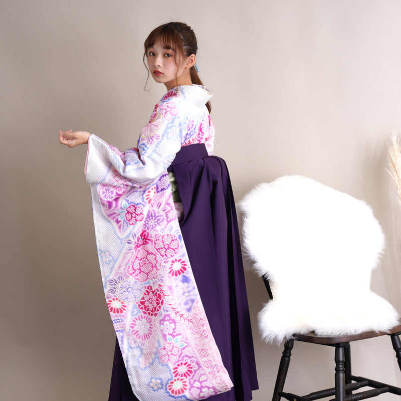 【レンタル】 袴 18点セット 振袖 袴91cm（身長153-158cm） ブーツ着用時165cmまで適応 正絹着物 卒業式 大学生 専門学生 フルセット レディース 往復送料無料 （1014601511）