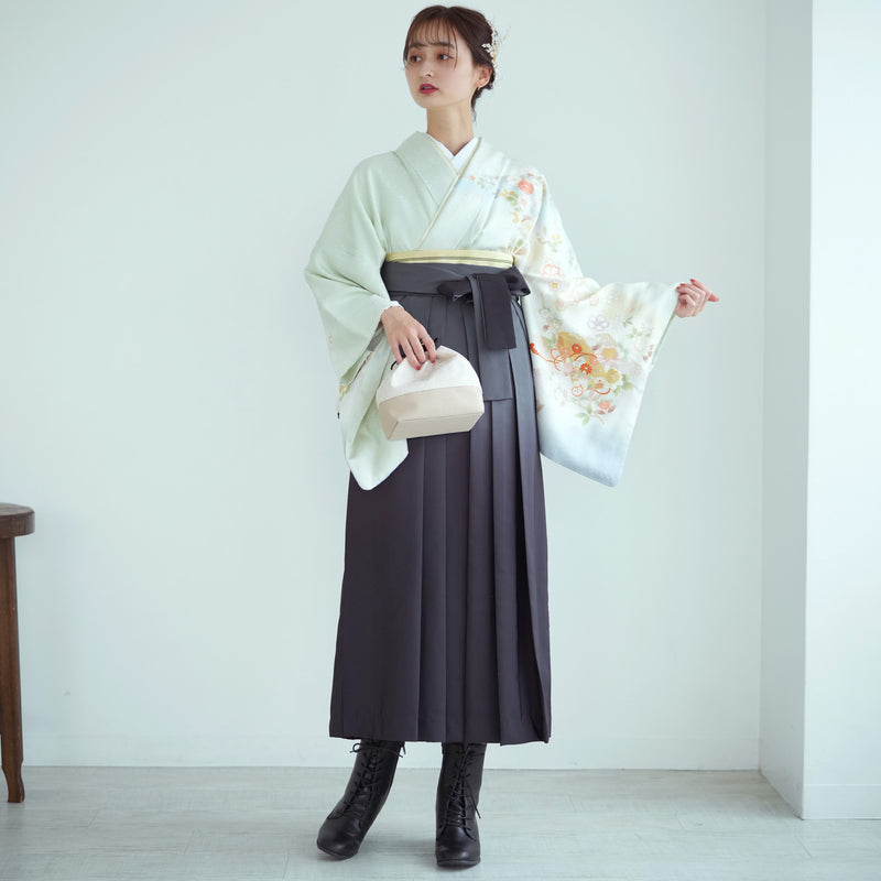 【レンタル】 袴 18点セット 訪問着 袴91cm（身長153-158cm） ブーツ着用時165cmまで適応 正絹着物 卒業式 教員 教職員 先生 フルセット レディース 往復送料無料 （1042600911）