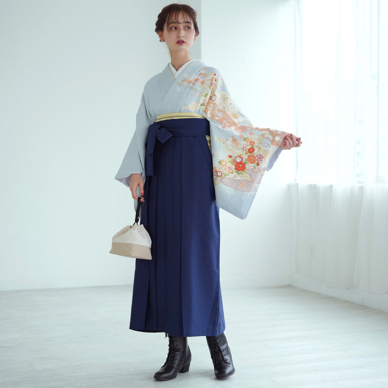 【レンタル】 袴 18点セット 訪問着 袴91cm（身長153-158cm） ブーツ着用時165cmまで適応 正絹着物 卒業式 教員 教職員 先生 フルセット レディース 往復送料無料 （1042601011）