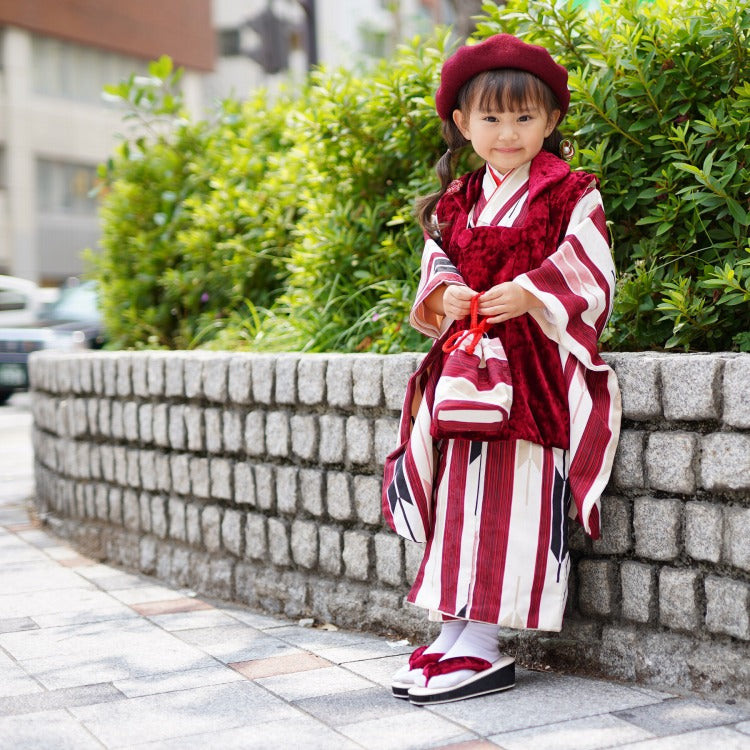 【レンタル】七五三 3歳 着物 ひよこ商店 女の子 被布セット 子供 kids 三つ身 お祝い着 往復送料無料 （1403603200）※2024年10～11月予約空き無し