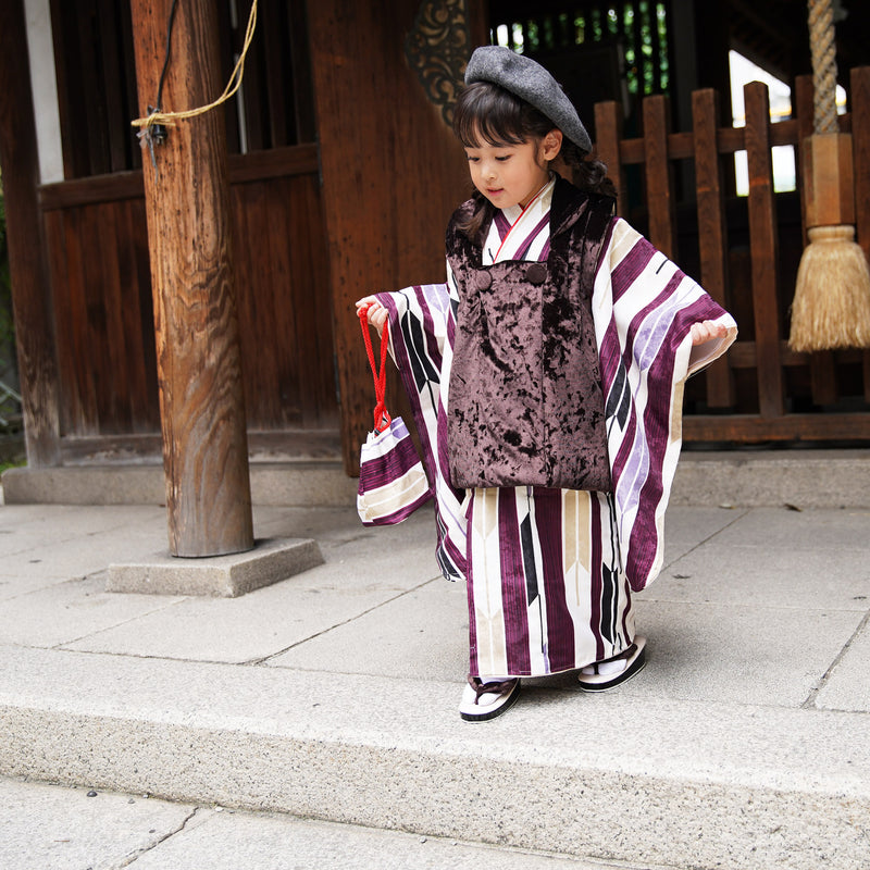 【レンタル】七五三 3歳 着物 ひよこ商店 女の子 被布セット 子供 kids 三つ身 お祝い着 往復送料無料 （1403603300）