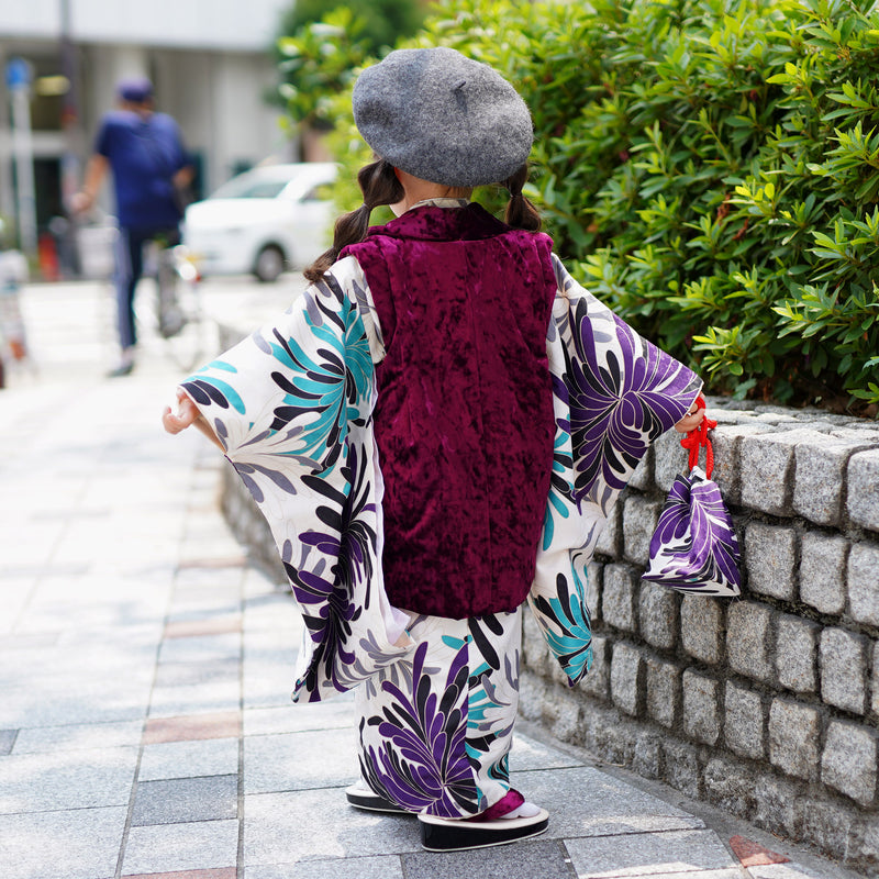 【レンタル】七五三 3歳 着物 ひよこ商店 女の子 被布セット 子供 kids 三つ身 お祝い着 往復送料無料 （1403603400）