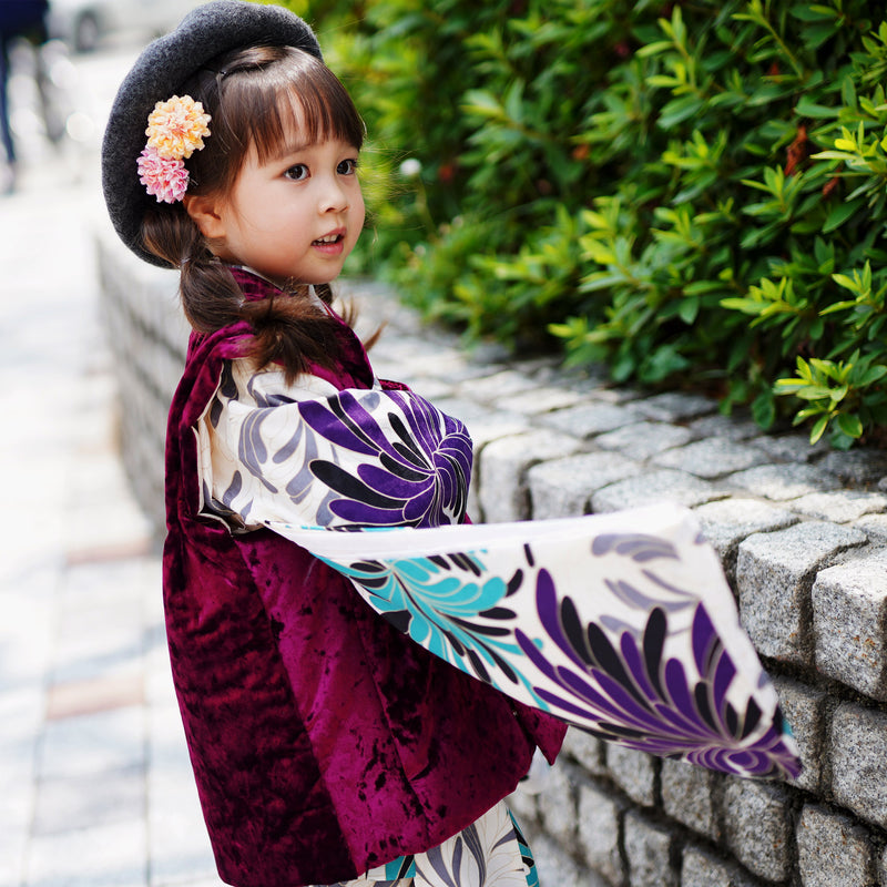 【レンタル】七五三 3歳 着物 ひよこ商店 女の子 被布セット 子供 kids 三つ身 お祝い着 往復送料無料 （1403603400）