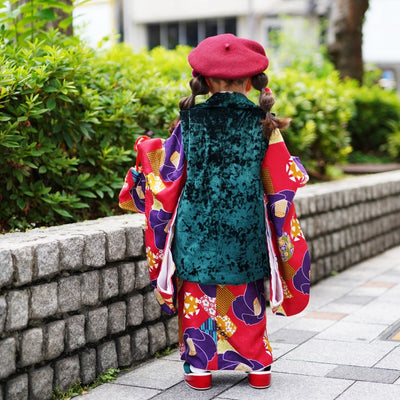 【レンタル】七五三 3歳 着物 ひよこ商店 女の子 被布セット 子供 kids 三つ身 お祝い着 往復送料無料 （1403603500）※2024年度予約空き無し