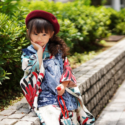 【レンタル】七五三 3歳 着物 ひよこ商店 女の子 被布セット 子供 kids 三つ身 お祝い着 往復送料無料 （1403603600）