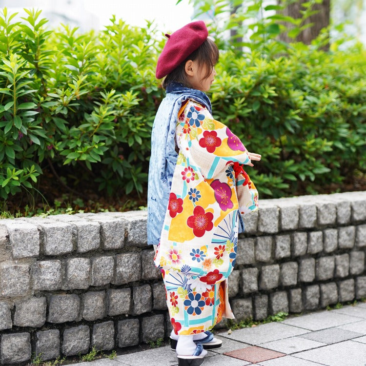 【レンタル】七五三 3歳 着物 ひよこ商店 女の子 被布セット 子供 kids 三つ身 お祝い着 往復送料無料 （1403603900）※2024年11月予約空き無し