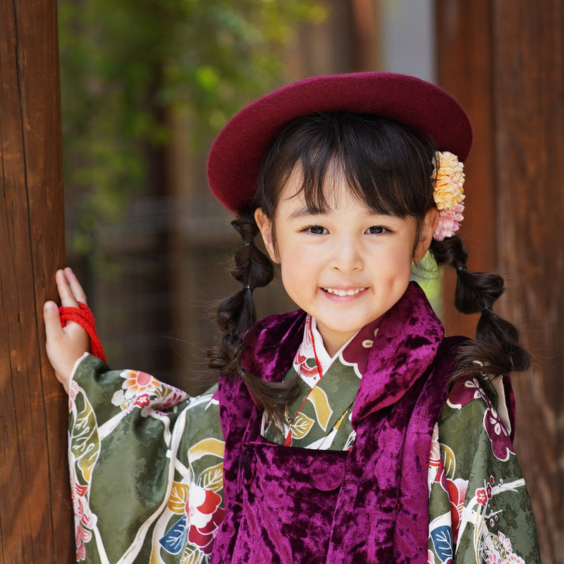 【レンタル】七五三 3歳 着物 ひよこ商店 女の子 被布セット 子供 kids 三つ身 お祝い着 往復送料無料 （1403604100）