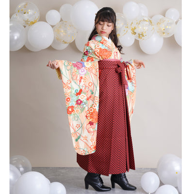 【レンタル】 袴 15点セット pom ponette / ポンポネット ジュニア 袴87cm（身長145-152cm） 着物 フルセット 小学生 卒業式  （1421634511）