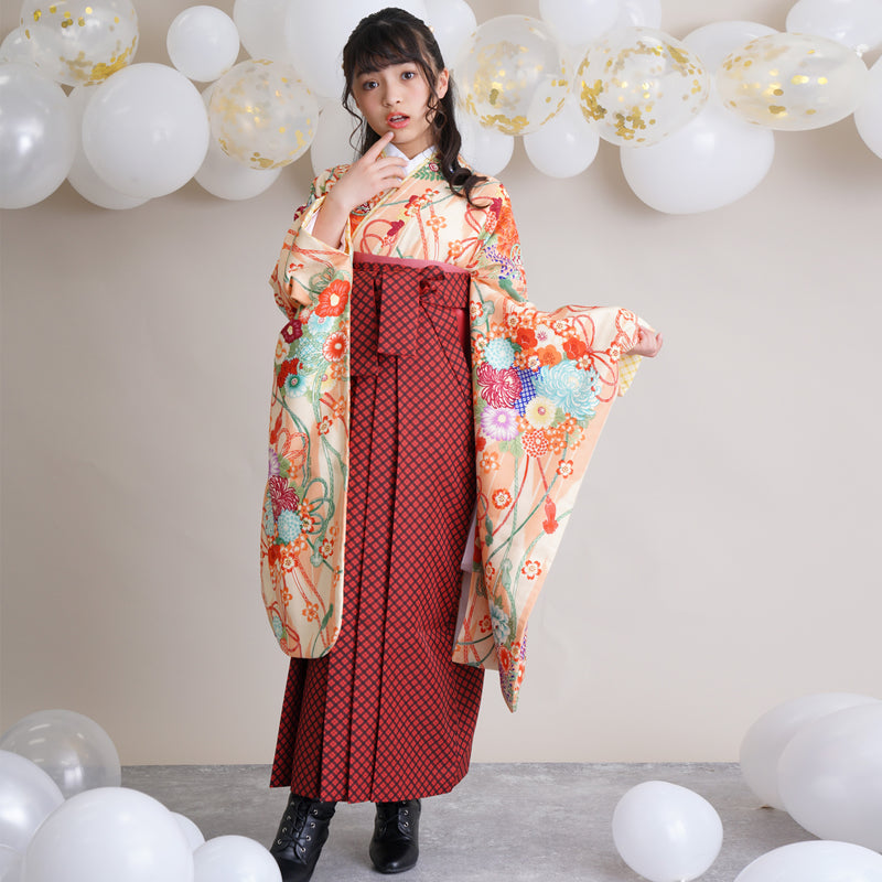 【レンタル】 袴 15点セット pom ponette / ポンポネット ジュニア 袴87cm（身長145-152cm） 着物 フルセット 小学生 卒業式  （1421634511）