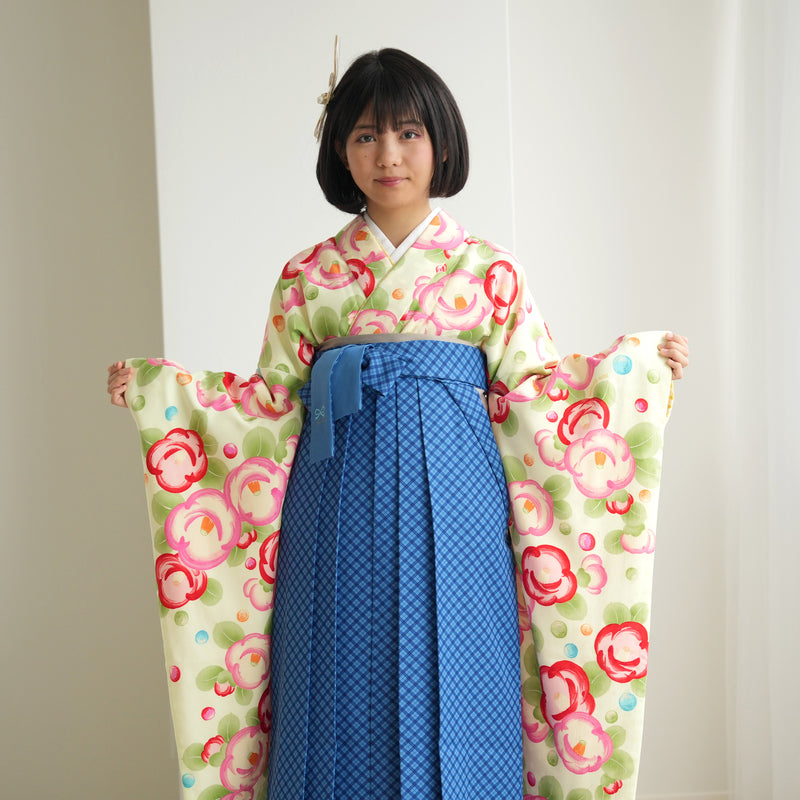 【レンタル】 袴 15点セット pom ponette / ポンポネット ジュニア 袴87cm（身長145-152cm） 着物 フルセット 小学生 卒業式  （1421635011）