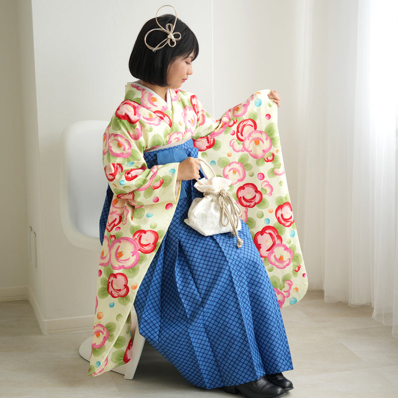 【レンタル】 袴 15点セット pom ponette / ポンポネット ジュニア 袴87cm（身長145-152cm） 着物 フルセット 小学生 卒業式  （1421635011）