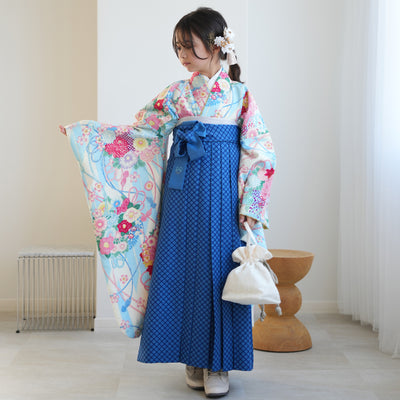 【レンタル】 袴 15点セット pom ponette / ポンポネット ジュニア 袴87cm（身長145-152cm） 着物 フルセット 小学生 卒業式  （1421635211）