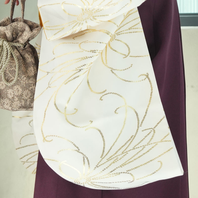 袴 2点セット 販売品 2尺袖着物  袴91cm（身長153-158cm） クリーム金彩・糸菊 重ね衿縫い付済 ひよこ商店 卒業式にも（5178725111）