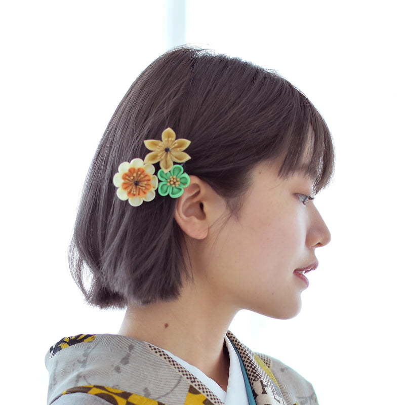 髪飾り ヘアアクセサリー コーム・Uピン3点セット 手綱柄剣菊＆タッセル （5432603401）