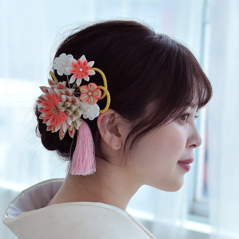 髪飾り ヘアアクセサリー コーム・Uピン3点セット 剣菊＆タッセル （5432603901）