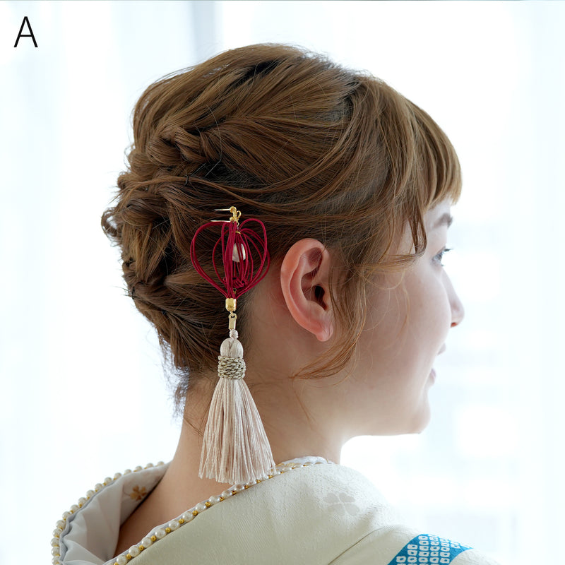 髪飾り ヘアアクセサリー 水引＆タッセルほおずきかんざし 鬼灯 単品 日本製  （5432621301）