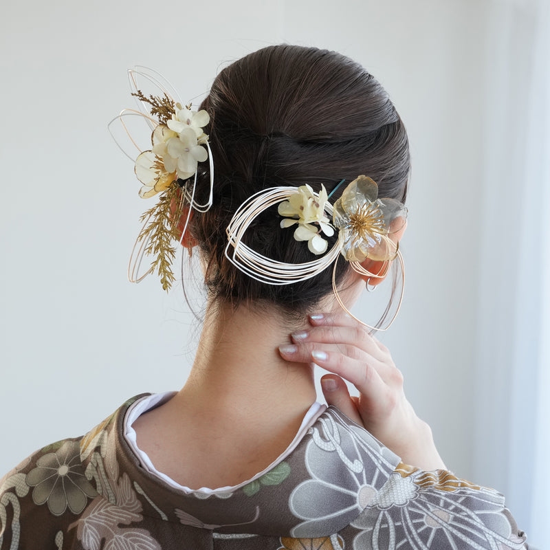 髪飾り ヘアアクセサリー クリア 花 水引 2点セット ピンク （5432622401）