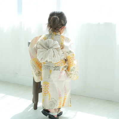 【utatane×注染工房 kids 日本製小幅生地使用 子供浴衣3点セット（ゆかた・帯・下駄） 女の子 】 国産 （6510191401）（7348602101）