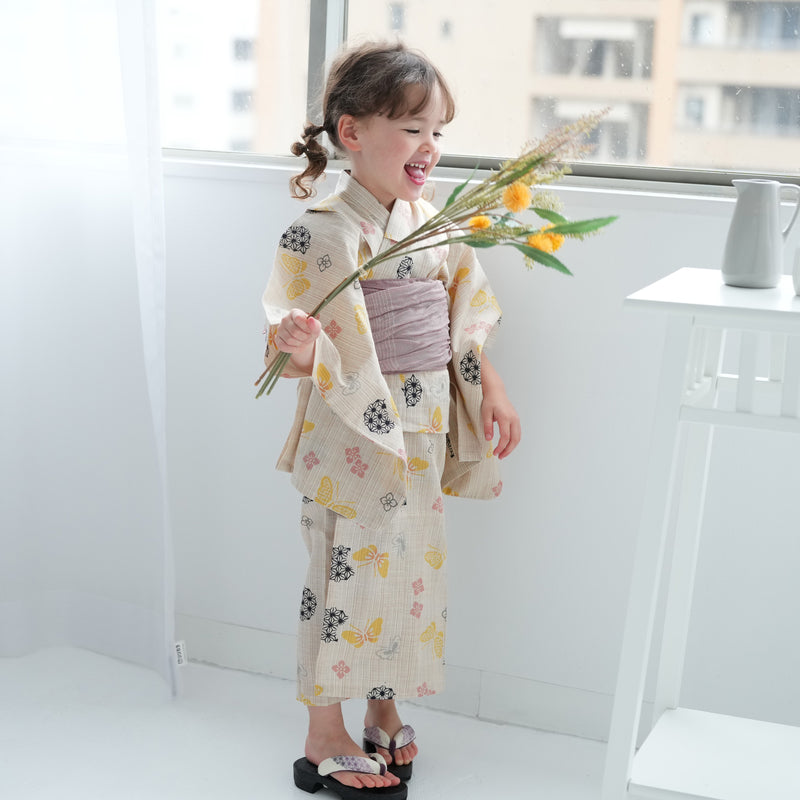 【utatane×注染工房 kids 日本製小幅生地使用 子供浴衣3点セット（ゆかた・帯・下駄） 女の子 】 国産 （6510191901）（7348602101）