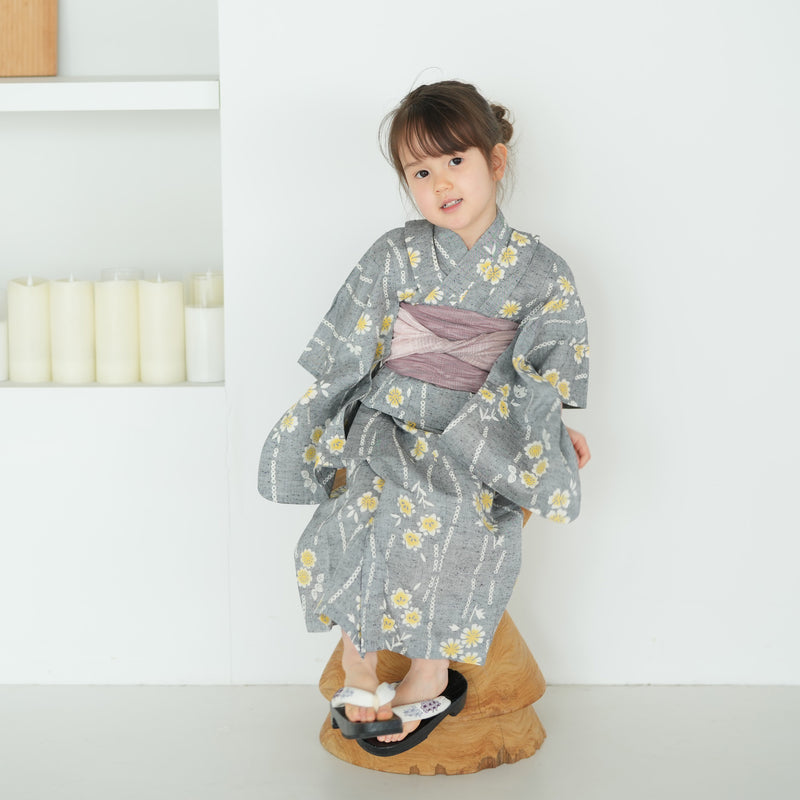 【utatane×注染工房 kids 日本製小幅生地使用 子供浴衣3点セット（ゆかた・帯・下駄） 女の子 】 国産 （6510192201）（7348602101）