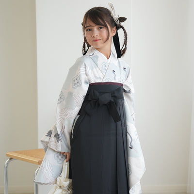 【ジュニア袴 2点セット ミント吉祥鶴】 販売品 小学生袴   低身長さんも 袴83cm（身長138-145cm）袴87cm（身長145-152cm） 重ね衿縫い付済 ひよこ商店（6730725301）