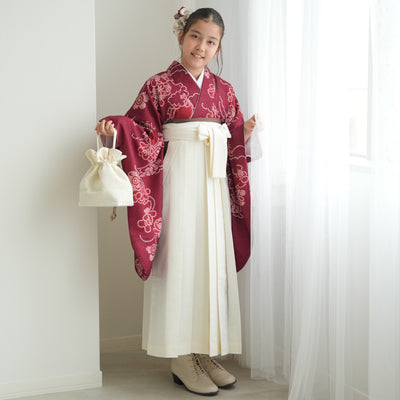 【ジュニア袴 2点セット えんじの絞り柄】 販売品 小学生袴   低身長さんも 袴83cm（身長138-145cm）袴87cm（身長145-152cm） 重ね衿縫い付済 ひよこ商店（6730725601）