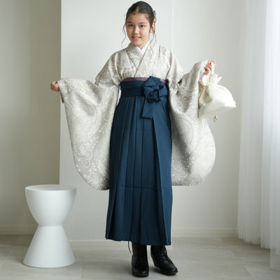 【ジュニア袴 2点セット 灰緑鳳凰】 販売品 小学生袴   低身長さんも 袴83cm（身長138-145cm）袴87cm（身長145-152cm） 重ね衿縫い付済 ひよこ商店（6730726301）