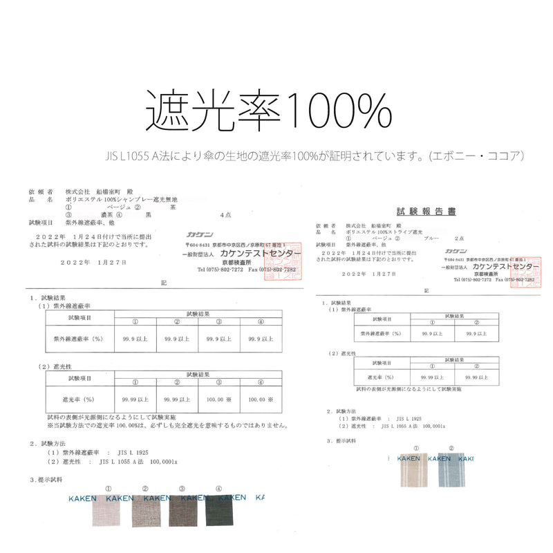 日傘 完全遮光 100％遮光 3段折りたたみ 55cm バンブーハンドル スライド開閉タイプ（2512623301）【キットB】