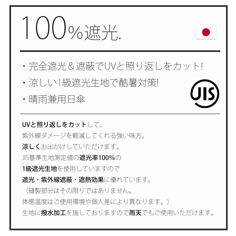 日傘 完全遮光 100％遮光 日本製 長傘 47cm スライドショート バンブーハンドル（2513608501）【キットA】